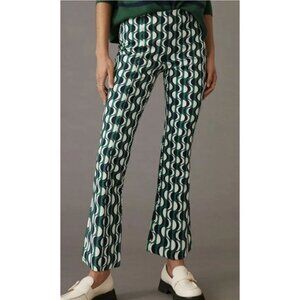 Maeve Green and White Patterned Flare Pants